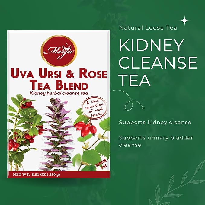 Merja Herbs Uva Ursi & Rose Tea - Kidney Support & Cleanse - Mediterranean Loose Tea - Caffeine Free - 100% Natural & Premium Quality 250gr 8.82 oz