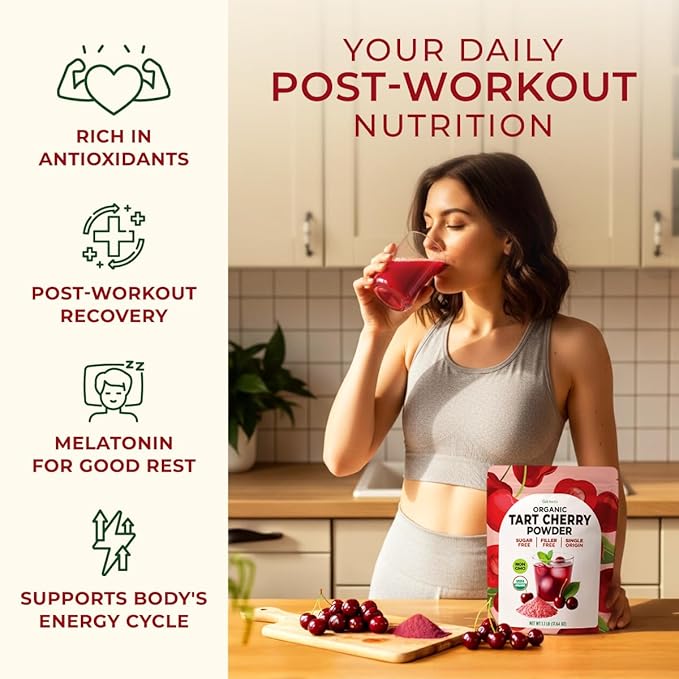 Gya Tea Co Tart Cherry Extract Powder 1.1lb (17.64 Oz) - USDA Organic 100% Natural Fruit Powder - Freeze-Dried Premium Quality Tart Cherries For Drinks, Baking & More - No Sugar & Additives, Non-GMO