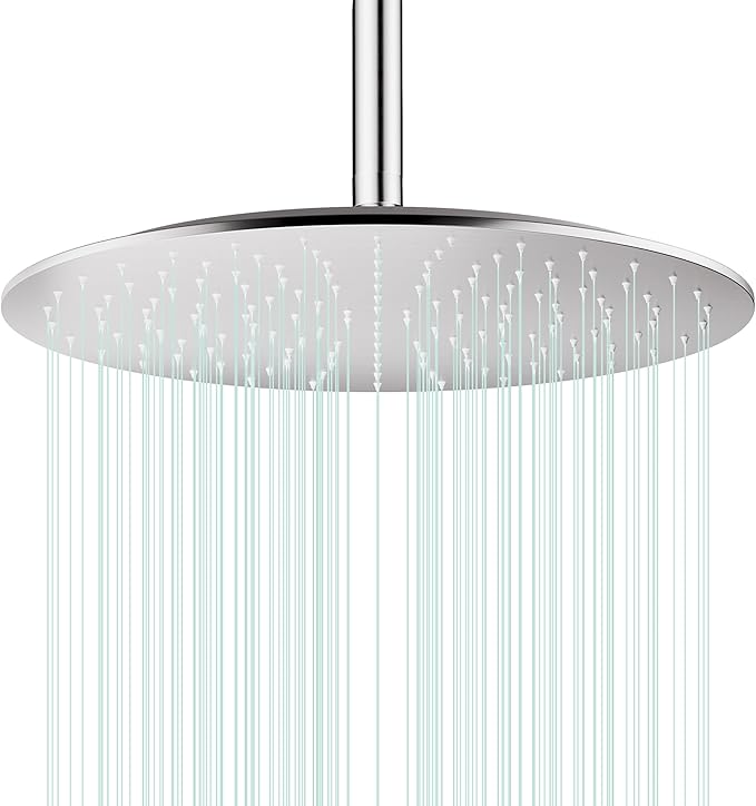 All Metal Rain Shower Head - Heavy Duty Stainless Steel, Easy Install, High Water Flow, Ultra-Thin Modern Design for Bathroom (Brushed Nickel, 16)