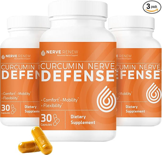NERVE RENEW Curcumin Nerve Defense with Meriva Curcumin Phytosome for Complete Nerve Nourishment and Comfort - Optimized with Black Pepper Extract - 3 Pack