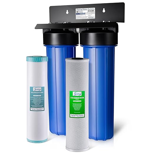 iSpring Whole House Water Filter System, Highly Reduces Iron, Manganese, Chlorine, Taste, Odor, 2-Stage Whole House Water Filtration System, Model: WGB22BM, 1" NPT Inlet/Outlet