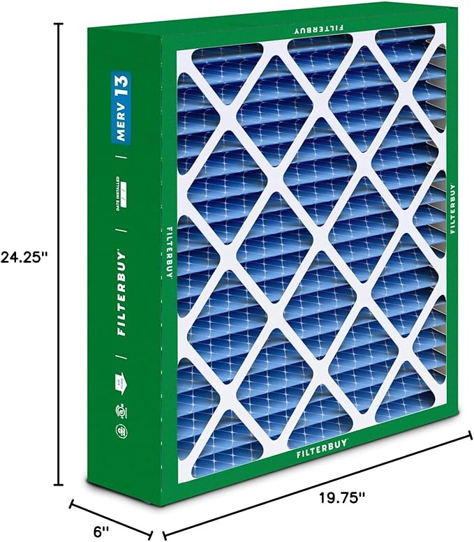 Filterbuy 20x25x6 Air Filter MERV 13 Optimal Defense (2-Pack), Pleated HVAC AC Furnace Air Filters for Aprilaire Space-Gard 201/2200 / 2250 & Lennox (Actual Size: 19.75 x 24.25 x 6.00 Inches)