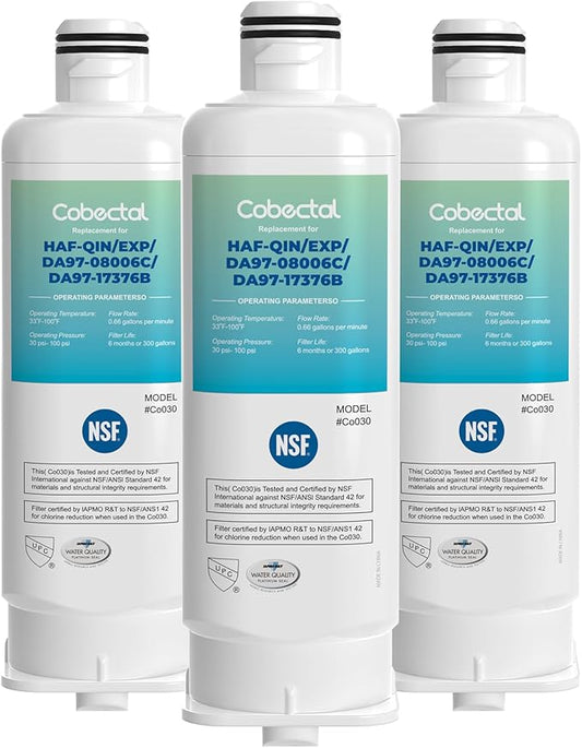 HAF-QIN/EXP Water Filter Replacement for samsung Haf-qin DA97-17376B RS27T5200SR RS22T5201SR RF27T5241SR RF23M8070SG DA97-08006C Rf28T5001SR RF27T5201SR RF27T5201SG Water Filter,3 pack,by Cobectal