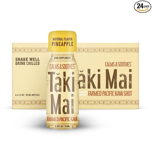 Taki Mai Pineapple Kava Kava 2.5 oz (24-pack) Shots – Noble Kava Root Drink, Ready to Drink for Stress Support & Relaxation, Fast Acting Herbal Support for Calming Better Sleep and Balanced Mood