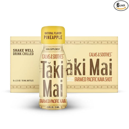 Taki Mai Pineapple Kava Kava 2.5 oz (6-pack) Shots – Noble Kava Root Drink, Ready to Drink for Stress Support & Relaxation, Fast Acting Herbal Support for Calming Better Sleep and Balanced Mood