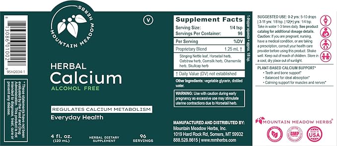 Mountain Meadow Herbs Herbal Calcium – Vegan Liquid Calcium Supplement for Bone & Teeth Support, High Absorption Plant-Based Formula for Adults & Kids - 2 oz