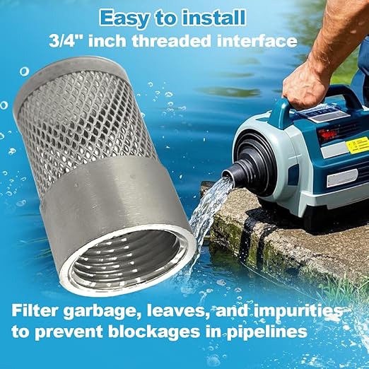 3/4" 304 stainless steel filter head with internal thread diameter of 25mm connected to 3/4" inch water pipe filter Used to Remove Debris and Reduce Solid Entry（1pcs）