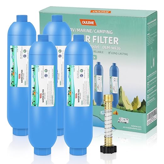 RV Water Filter, Inline Water Hose Filter for Camper, Travel Trailer, Marine, Garden, Pool, NSF Certified, Reduces Bad Taste, Odors, Chlorine, 4-Pack