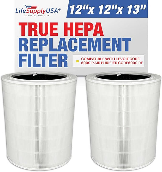 Core 600S Replacement Filter True HEPA H13 Compatible with Core 600S Air Purifier & 600S-RF 3-in-1 Activated Carbon Filter by LifeSupplyUSA (2-Pack)