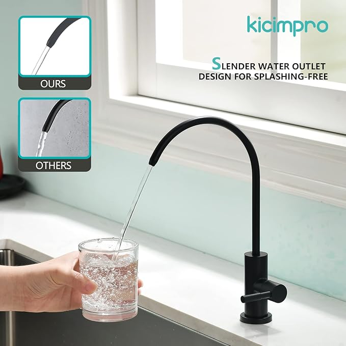 Kicimpro Stainless Steel Matte Black Finish RO Faucet Kitchen Water Filter Faucet for 0.59-1.37 Inches Sink Holes, 10.3 Inches Height Bar Sink Faucet