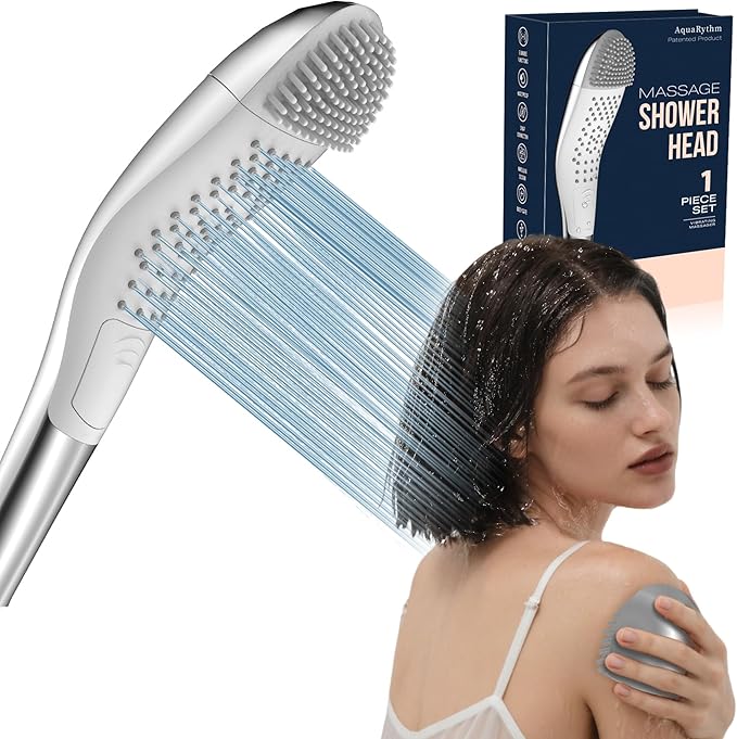 2-in-1 Shower Head with Detachable Massager, High Pressure Shower Heads, 4 Spray & 9 Massage Modes, Handheld Massager for Neck Back Body, Premium Bathroom Upgrade&Home Spa Experience