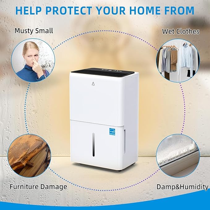 25-Pint Portable Efficient Dehumidifier for 2000 Sq.Ft – Compressor Unit with Smart Humidity Control, Adjustable Airflow & Timer, Ideal for Basements, Crawl Spaces, Garages & Large Rooms