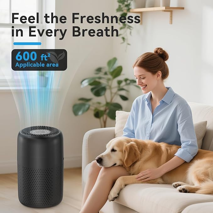 Small Air Purifiers for Bedroom Home Dorm Up to 600 sqft,20 dB Quiet Desktop Air Purifier With Night Light,H13 HEPA Filter,For Smoke Pets Dander Hair Filter,For Apartment Kitchen