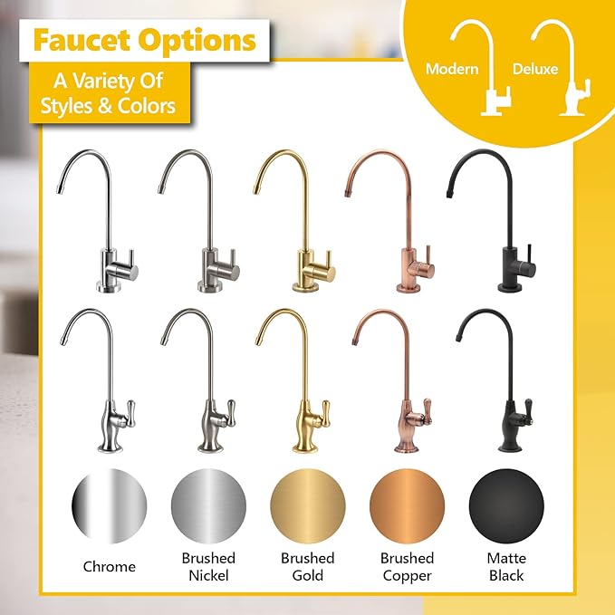 Express Water Deluxe Water Filter Faucet – Brushed Copper Faucet – 100% Lead-Free Drinking Water Faucet – Compatible with Reverse Osmosis Water Filtration Systems
