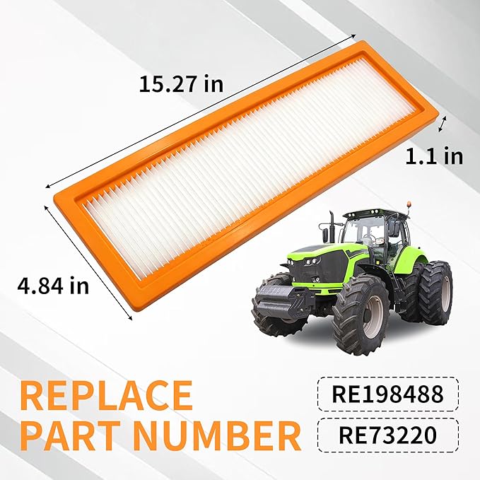 2 Pack RE198488 Cabin Air Filter Compatible with JD Tractor 5525 5320 5325 5420 5425 5525 5725 6110D 6115D 6140D 6603 Replaces PA30086 WP10160 RE73220