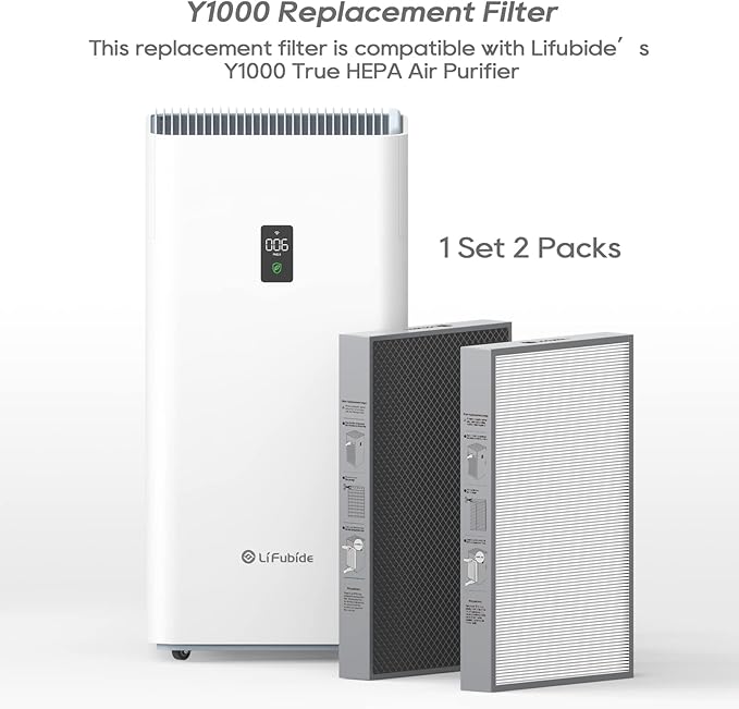Y1000 Air Purifier Replacement Filter, 2-in-1 H13 True HEPA and High-Efficiency Activated Carbon Filters Set, 1 Set of 2pcs,Y1000Filter