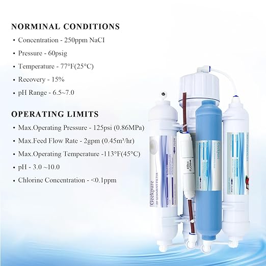 Geekpure 4 Stage Portable Aquarium Reverse Osmosis RO Drinking Water Filtration System 100 GPD - with DI Filter TDS Close to 0 ppm