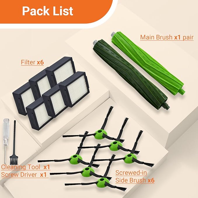 Replacement Parts Compatible with iRobot Roomba J7 J7+ J5 J5+ J6 J6+ J8 J8+ J9 J9+ i e j Series Robotic Vacuum Cleaner Accessories Kit,Rubber Roller Brushes,6 HEPA Filters,6 Side Brushes