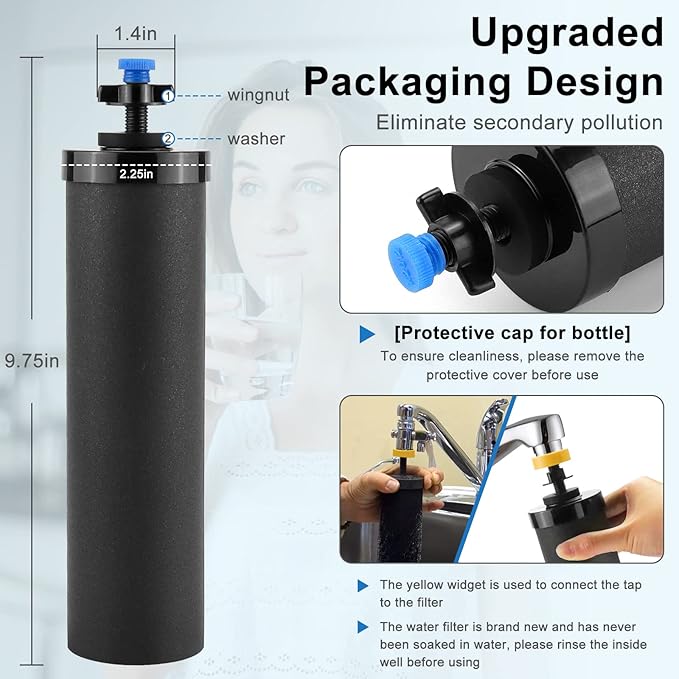 Activated Carbon Water Filter with UF Membrane Compatible with Berkey® BB9-2 Black Filters Black Purification Elements fit for Gravity Water Filter System for Home,Travel and Outdoors by Fetechmate