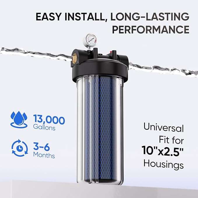 1 Micron 2.5" x 10" Whole House CTO Carbon Water Filter Cartridge Replacement for Under Sink Water Filter System, Dupont WFPFC8002, WFPFC9001, FXWTC, SCWH-5, WHEF-WHWC, WHCF-WHWC, AMZN-SCWH-5, 3Pack