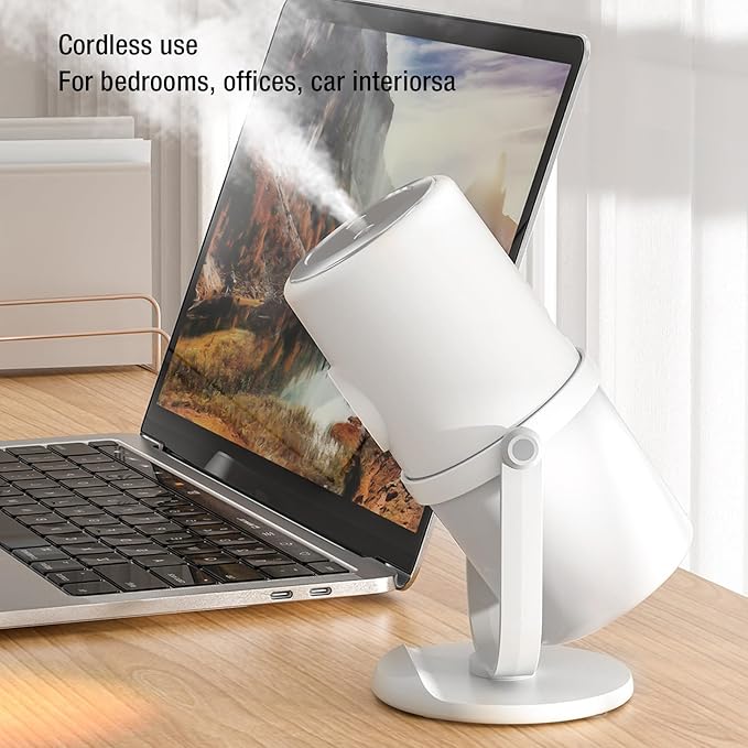 Fockety Cool Mist Humidifier, Quiet Two Mist Mode 300ML Bedroom Desk Humidifier Rechargeable USB Desktop Humidifier with Stand for Bedroom Travel Office Home (White)