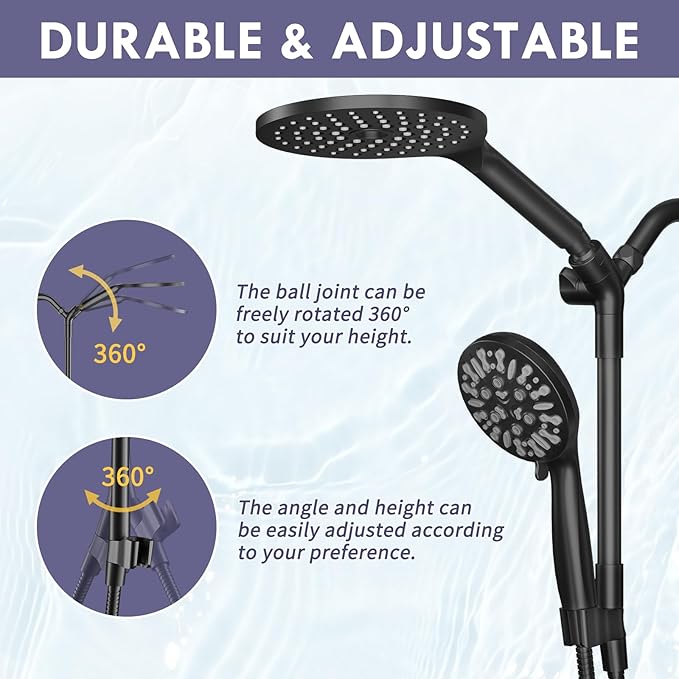 Dual Shower Heads with Handheld Spray, 7.5" Rainfall Shower Head with Handheld Combo, High Pressure Double Shower Heads with Handheld Spray, 9 Modes Hand Showerhead with 78" Hose (Matte Black)