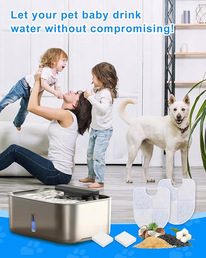 Dog Water Filter Replacement Compatible with FEELNEEDY 3 Gal/12L Stainless Steel Dog Fountain Water Bowl, 6PCS Pet Cat Filters & 6PCS Sponge Pump Filters for 3 Gallon Water Dispenser
