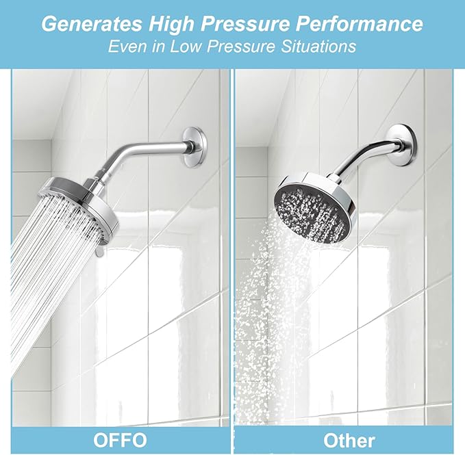OFFO Shower Head, High Pressure Shower Head with Pause Mode, 9 Mode Fixed Showerheads for Strong Water Flow & Relaxing Shower Experience, Chrome