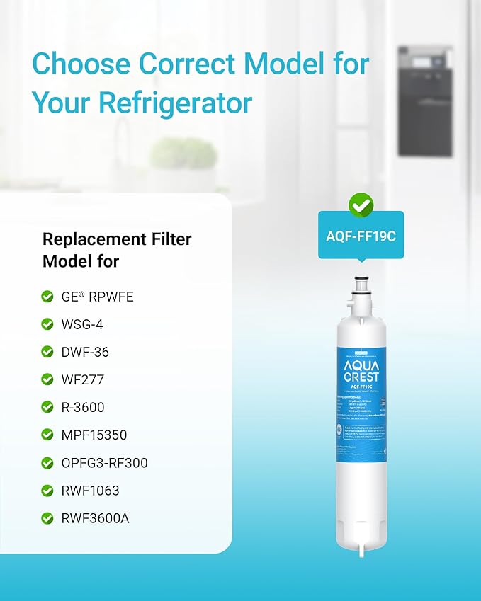 AQUA CREST Replacement for GE® RPWFE®, RPWF (with CHIP) Refrigerator Water Filter, Compatible with GYE22HMKES, GYS22GMNES, GYE22HBLTS, DFE28JSKSS, GFE28HMHES, GNE29GYNFS, GFE28GYNFS
