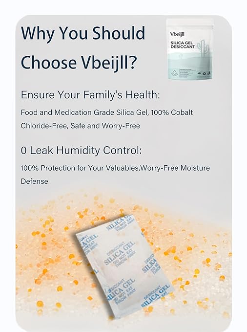 100 Gram 5 Pcs (Color-Indicating) Silica Gel Packets, Premium Food Grade Desiccant, Rechargeable Moisture Absorbers for Car, Storage Bins, Suitcase, Safe, 3D Filaments, Electronics