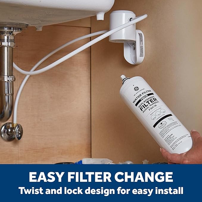 GE Single Stage Under Sink Water Filtration System, Reduces 95+ Impurities Including Lead, Chlorine, Arsenic, Easy Install, Twist & Lock Design, Replace Filter (FQK1R) Every 6 Months, GXK140TNN