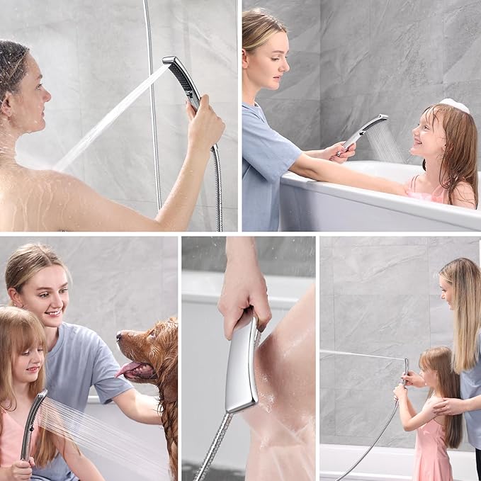 BRIGHT SHOWERS High Pressure Dual Shower Head Combo, Handheld Showerhead Rainfall Shower Head Set with Black Face, 60 Inch Long Stainless Steel Shower Hose, Chrome