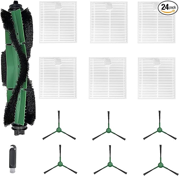 Replacement Parts Compatible with Irobot Roomba Essential Vacuum 104 105 Vac/Combo Accessory Y0110 Y0140 Q011 Q0120 Q0520 Includes 1 Brush Roller & 6 Side Brush & 6 Hepa Filters