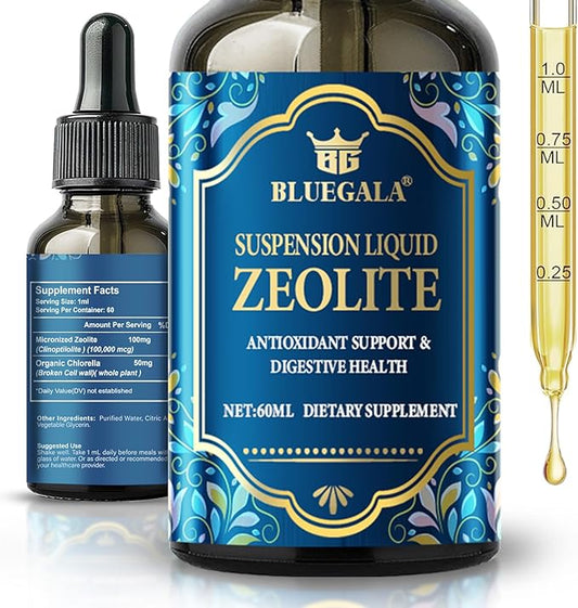 BLUEGALA Zeolite Detox for Kids and Adults, Effective Heavy Metal Detox, Zeolite Drops with Organic Chlorella, Supports Digestive and Immune Health, 60 ml