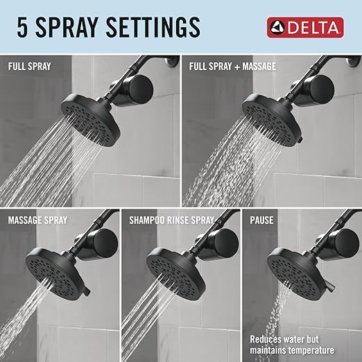 Delta Faucet 5-Setting Shower Head Matte Black with Clarifi Standard Shower Filter Attachment with Filter