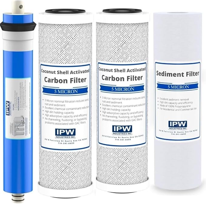 Complete 4-Pack RO Water Filter Replacement Kit for Krystal Pure KR10 System - Including Membrane RO Filter, Carbon Block Filters, and Polypropylene Sediment Filter