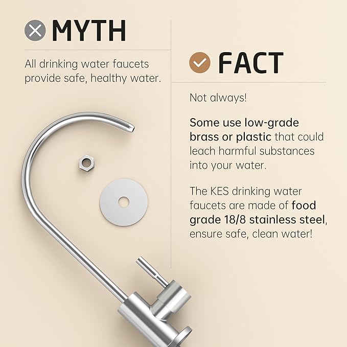 KES Drinking Water Faucet, Water Filter Reverse Osmosis Faucet for Kitchen Sink RO Faucets for Reverse Osmosis Systems 18/8 Stainless Steel Brushed Finish, Z504CLFF18-BS