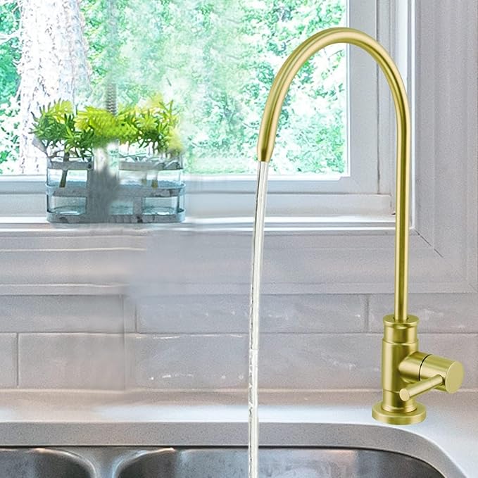 Drinking Water Faucet Brushed Gold, Wellup Reverse Osmosis Faucet for Non Air Gap RO Water Filtration System, Leadless Stainless Steel Kitchen Water Filter RO Faucets for Kitchen Bar Sink