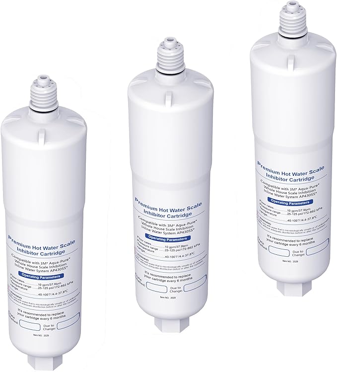 AP431 Cartridge Replacement for Aqua-Pure AP430SS, Water Filter Whole House Scale Inhibition Inline Water System Helps Prevent Scale, 3 Pack