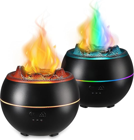 2 Pack Essential Oil Diffuser,Colorful Flame Air Aroma Diffuser Humidifier,Upgraded 7 Flame Colors Noiseless Essential Oil Diffuser for Home,Office,Yoga with Auto-Off Protection(360ml,Black)