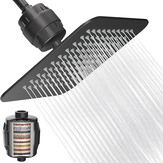 10'' High Pressure Filtered Shower Head Combo 20 Stage Shower Filter for Hard Water, Removes Chlorine & Harmful Substances (Matte Black)