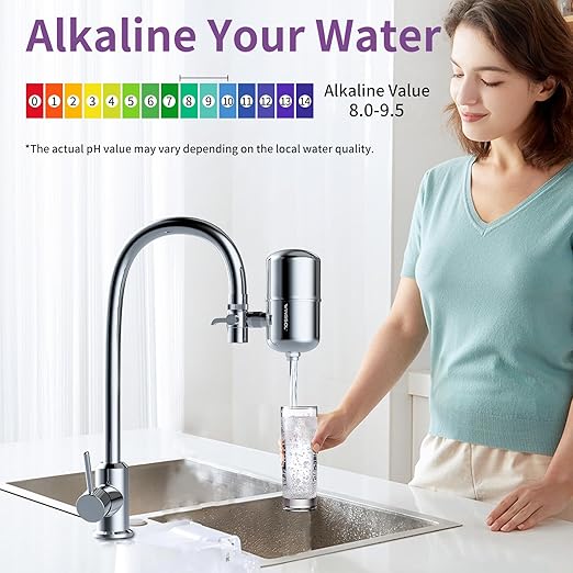 WINGSOL Stainless Steel Alkaline Water Filter for Sink Faucet, NSF/ANSI 42 & 53, Improve pH & Taste, Reduce Chlorine, Odor, Sediment & Microplastics, 360° Rotating Tap Purifier 200 Gallon