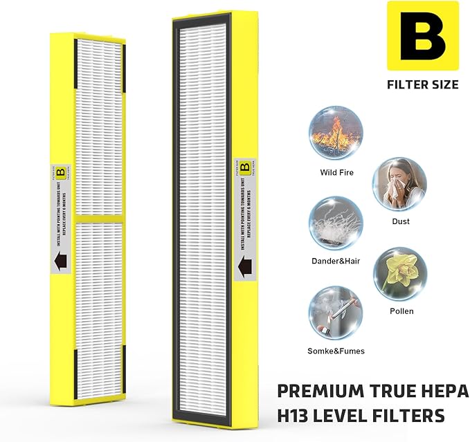 SAKEGDY FLT4825 HEPA Filter B and LB4000 Replacement Bulb Compatible with Guardian Purifier AC4825 AC4300 AC4800 AC4900 AC4850, 2 Pack Filter B with 6 Carbon Filters and 1 Bulb