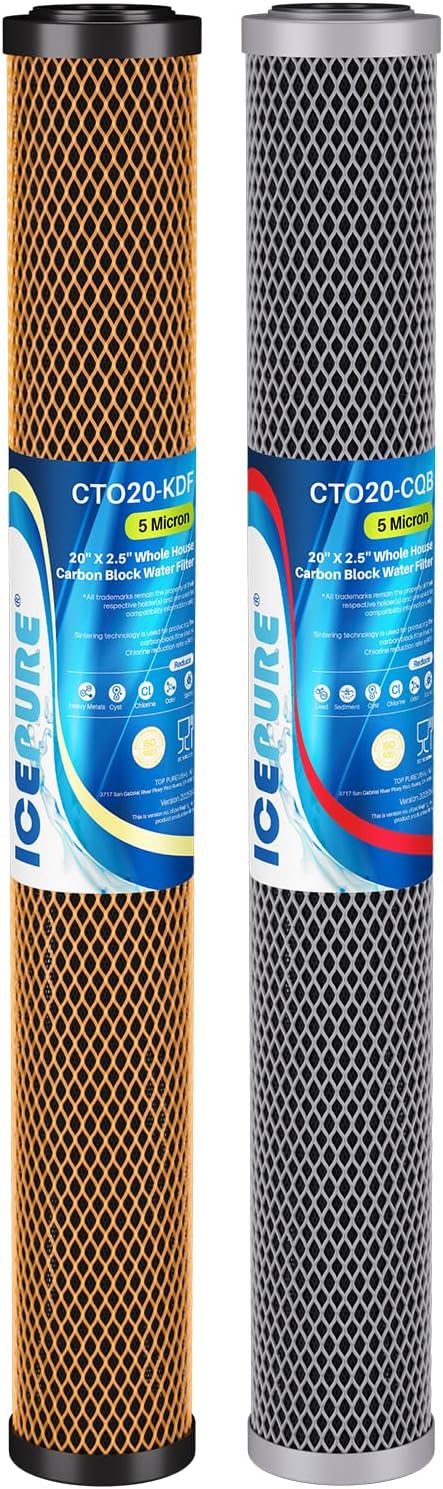 ICEPURE 2.5"x 20" Whole House Water Filter, 2-Stage Water Filtration System Replacement Combo Kit with KDF Cartridge and Activated Carbon Lead Remove Filter, Compatible with C1-20, F3WCB32, 1 PACK