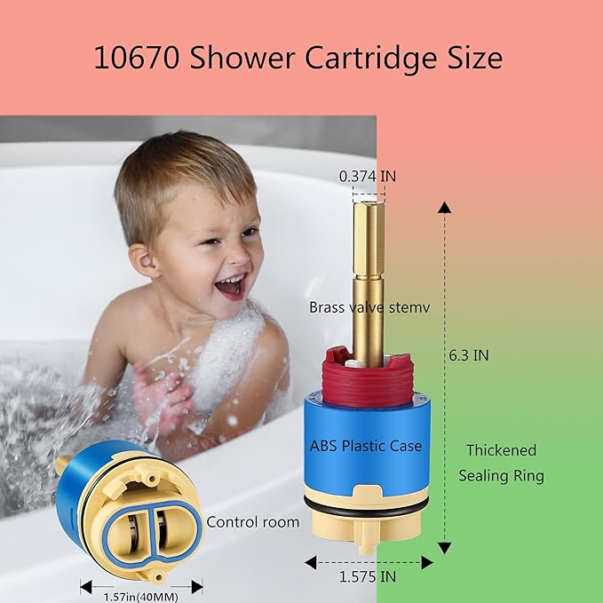 Hain yo 10670 Shower Cartridge,Compatible with Aqua source/Glacier Bay Single Handle Shower Faucet For Shower/Tub Faucet Cartridges Replacement,Pressure Balance Valve Core 40mm Copper Material