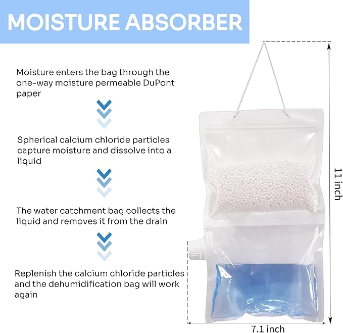 12 Pack Reusable Moisture Absorbers, Fragrance Free Hanging Closet Dehumidifier Bags, Moisture Absorbers Refill Beads (80 oz.)