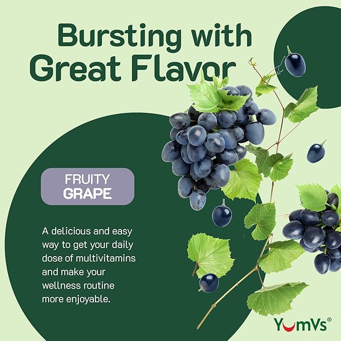 YUM-V'S Iron Gummies - Multivitamin Iron Supplement with Vitamin C, A, B & Zinc, Supports Blood Oxygen, Vegan Supplements for Women, Men & Kids for Growth and Development - Grape Flavor | 60 Count