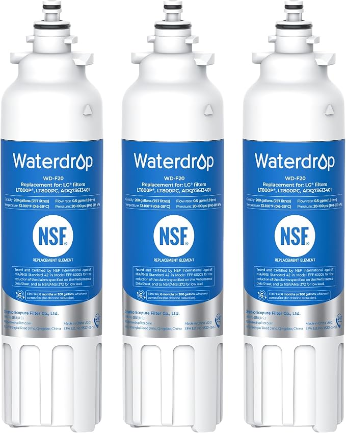 Waterdrop ADQ73613401 Replacement for LG® LT800P®, ADQ73613402, ADQ73613408, ADQ75795104, Kenmore 9490, LSXS26326S, LMXC23746S, LSXS26366S, Refrigerator Water Filter, WD-F20, 3 Pack (Package May Vary)
