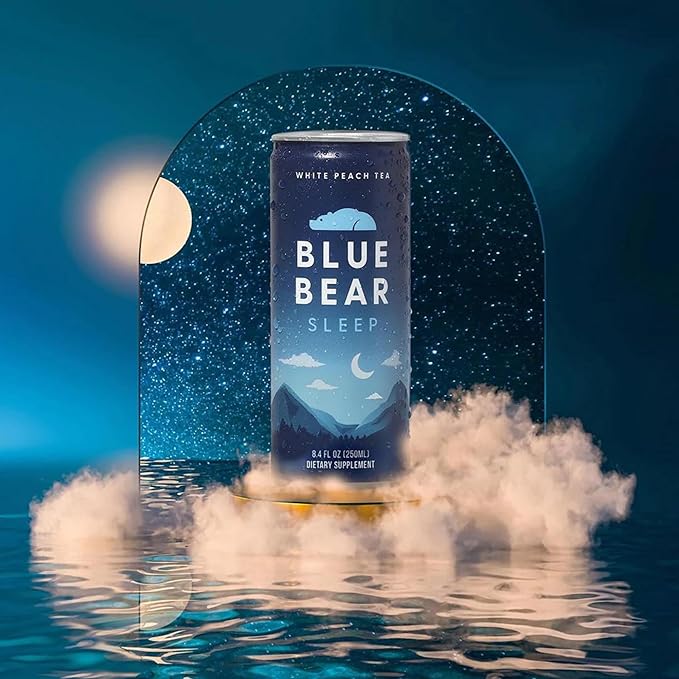 Blue Bear Melatonin Sleep Drink, Sleep Tea for Bedtime Support, White Peach Tea with Melatonin (5mg), Lavender, Ashwagandha, Chamomile, GABA, L-Theanine, Caffeine-Free, Zero Sugar, 8.4 Fl Oz 12-Pack