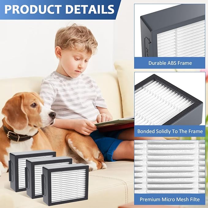 3-pack 4639161 High-Efficiency Filter for iRobot Replacement Parts Vacuum Filter, Roomba e, i & j Series, and Roomba Combo i1+ i3 i3+ i4 i5 and j5 Series